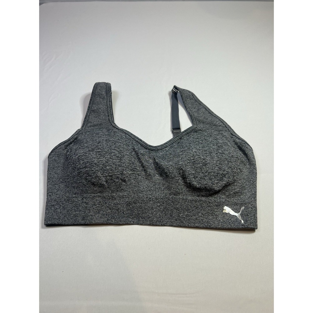 NWT PUMA Large Heather Gray Seamless Athletic Yoga Sports Bra Women's Size L